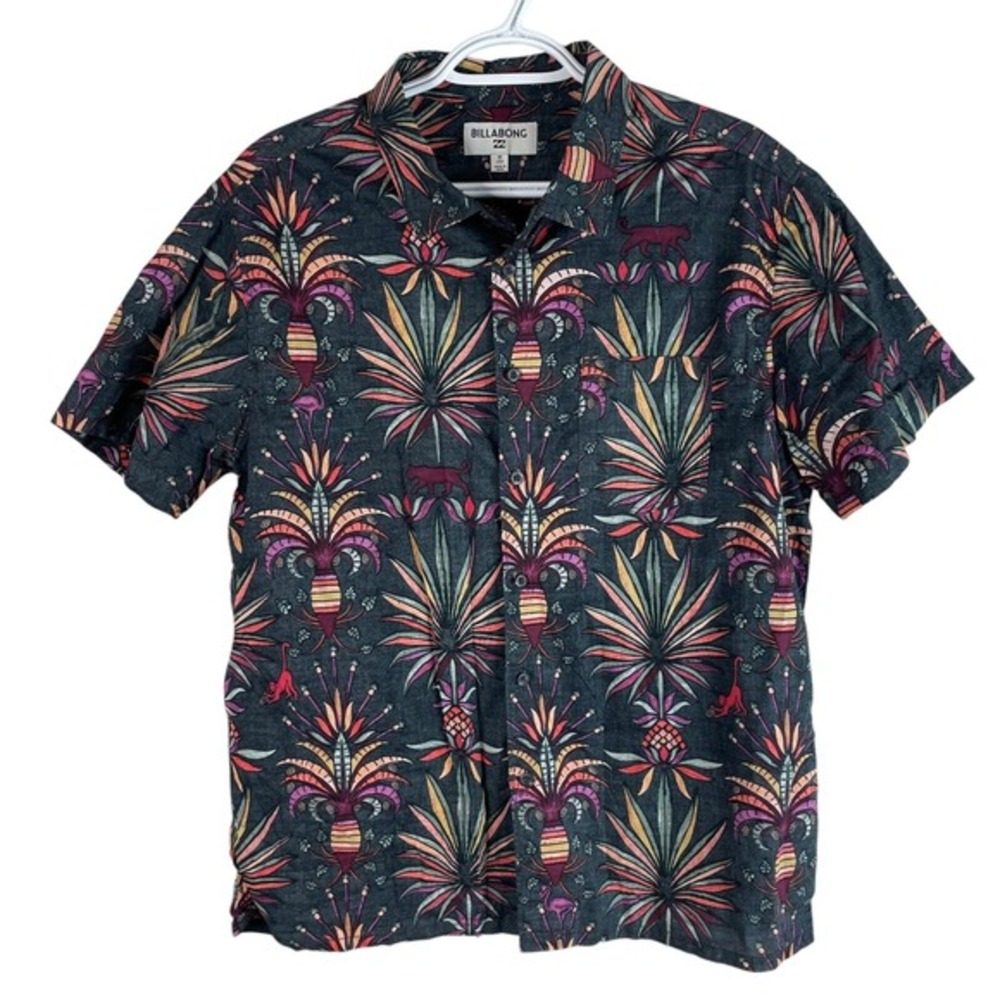 Billabong Mens Hawaiian Shirt Medium Colorful Lightweight Cotton S/S Button Up